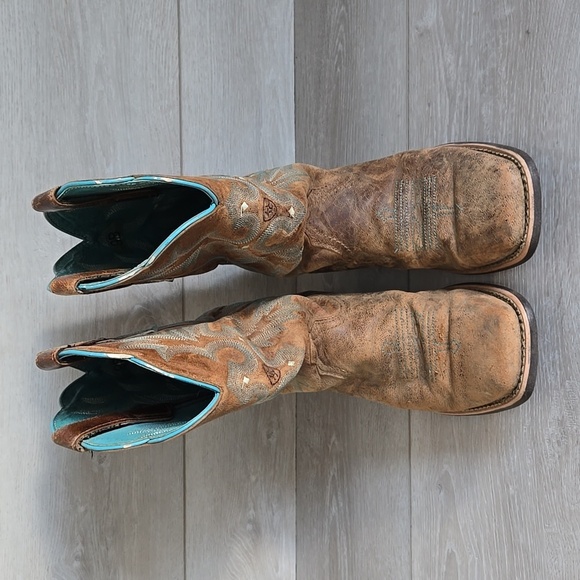 Ariat Women 10008017 Brown & Teal Western Boots Square Toe Shoes Sz 9B - Picture 3 of 15